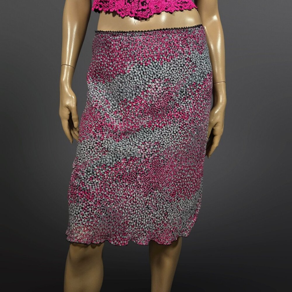 Y2K Ditsy Floral Slip Skirt Size M Pink Black Knee Length Fairy Elastic waist